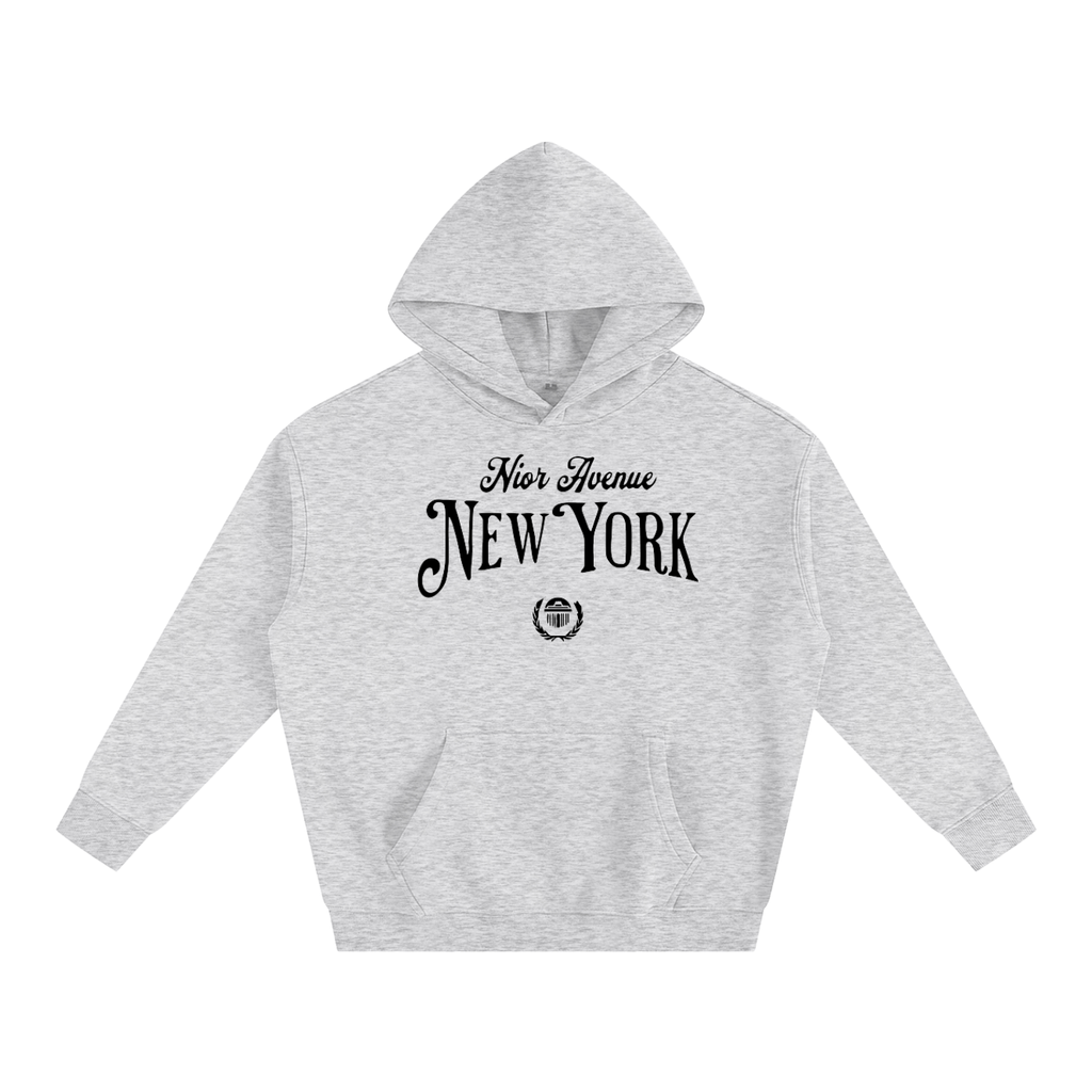 'Nior Avenue NEW YORK'  Oversize Fleeced Hoodie (Flower Gray)