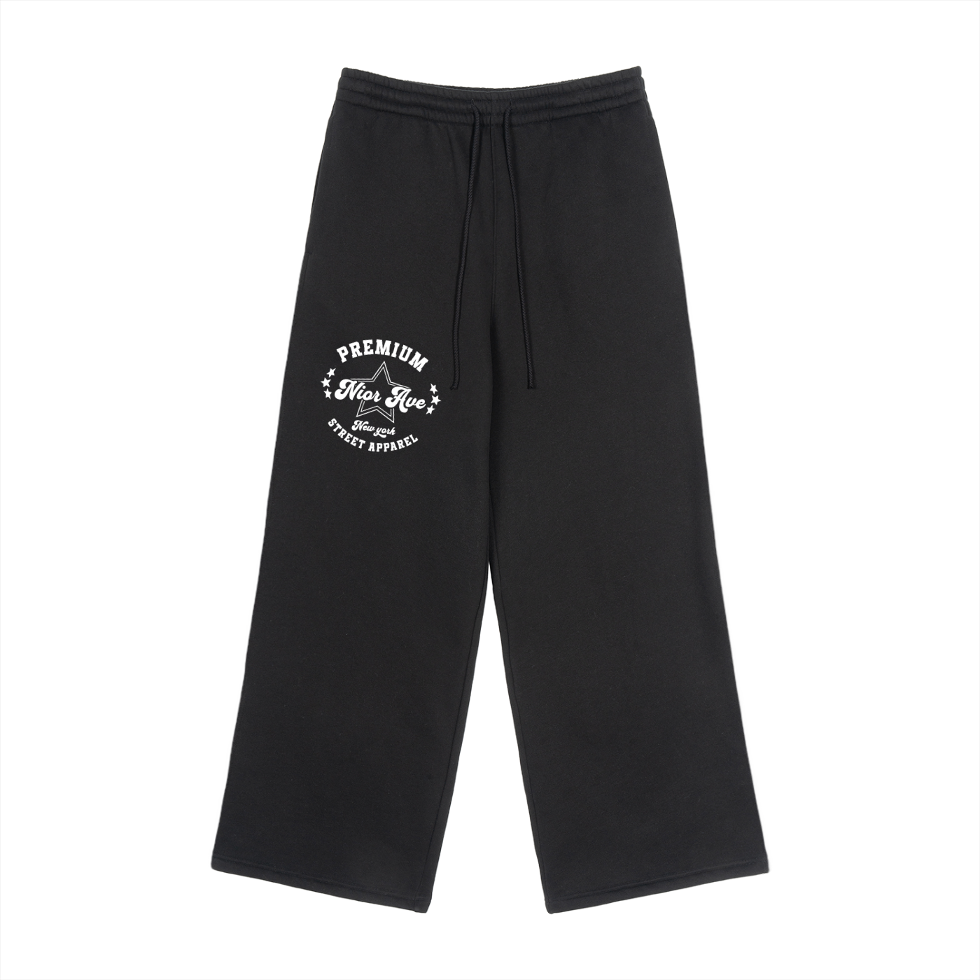 Varsity Style Fleece Drawstring Sweatpants (Black)