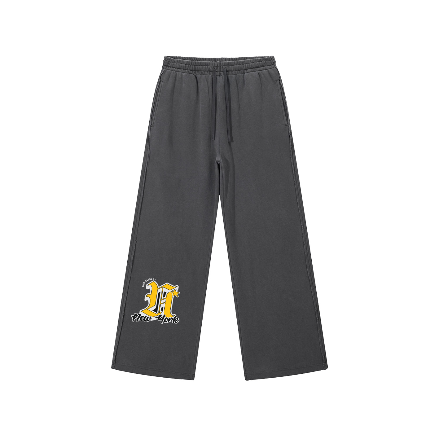 Varsity Style New York Snow Washed Raw Edge Sweatpants (Dark Gray)