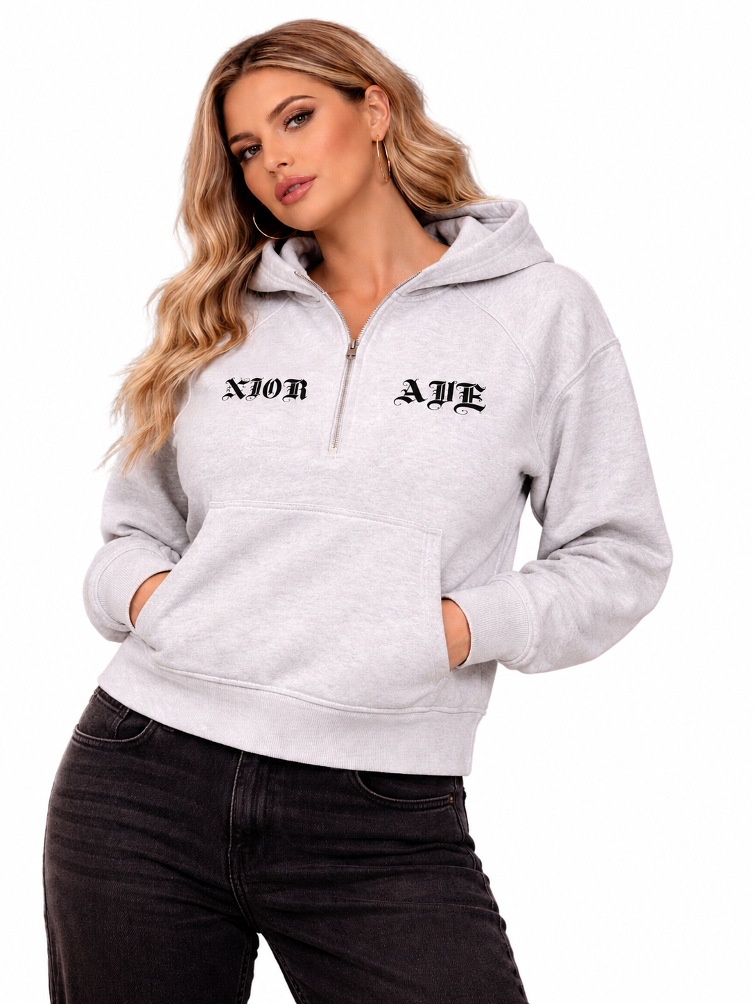 Women's Spilt Logo Hoodie (Cold Grey)