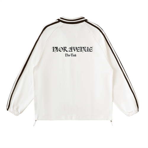 "Fier Comme un Paon" Contrast Striped Lapel Collar Sweatshirt (White)