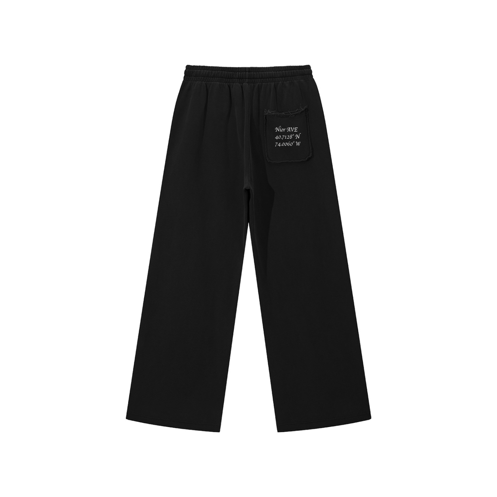 Varsity Style New York Snow Washed Raw Edge Sweatpants (Black)