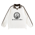 "Fier Comme un Paon" Contrast Striped Lapel Collar Sweatshirt (White)