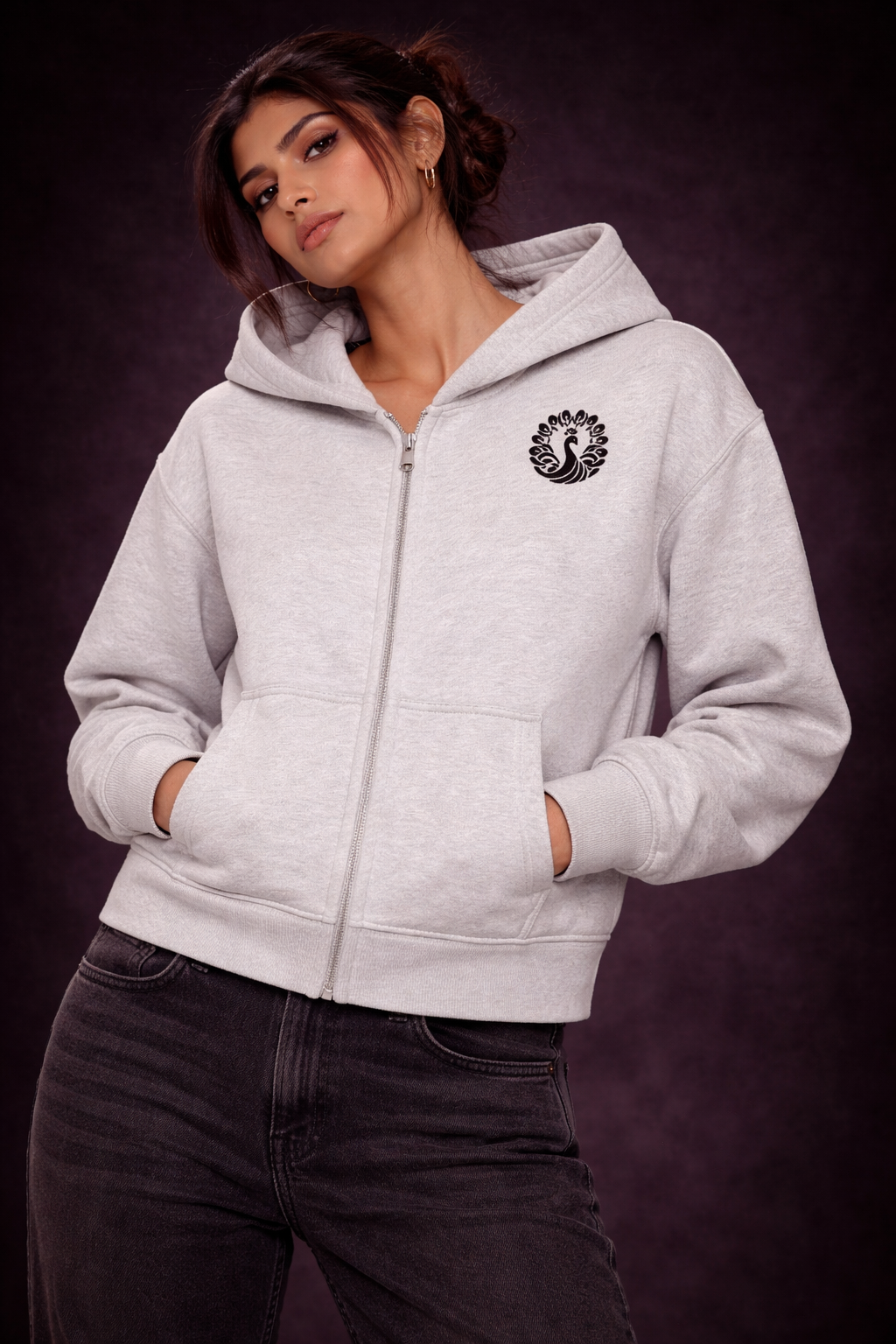 Women's Logo Zip Up Hoodie (Oat Gray)