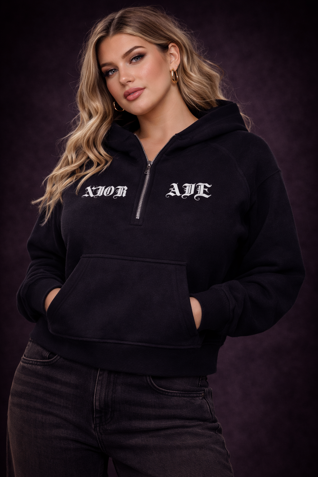 Women's Spilt Logo Hoodie (Black)