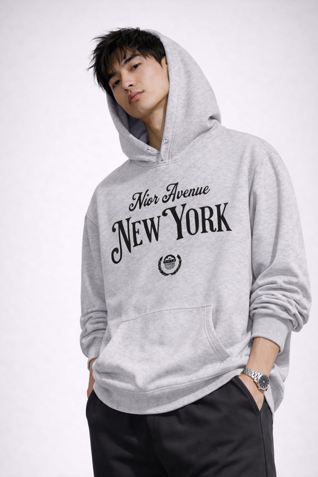 Nior Avenue NEW YORK Hoodie (Flower Gray)