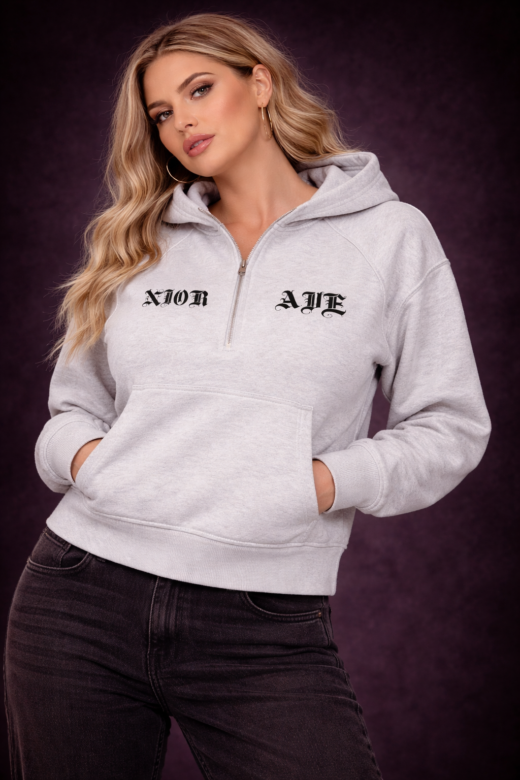 Women's Spilt Logo Hoodie (Cold Grey)