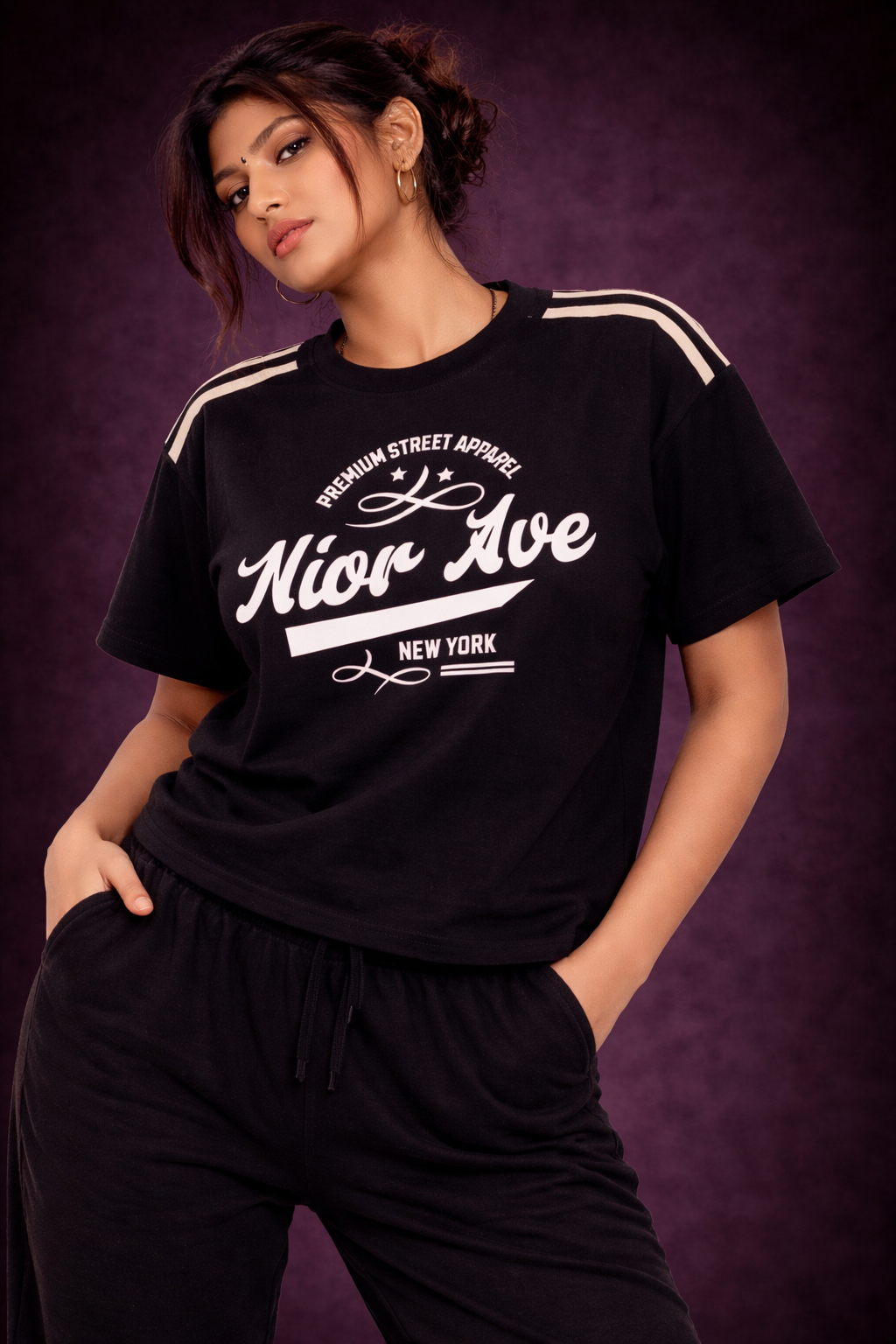 Women's Varsity Stripe Tee (Black)