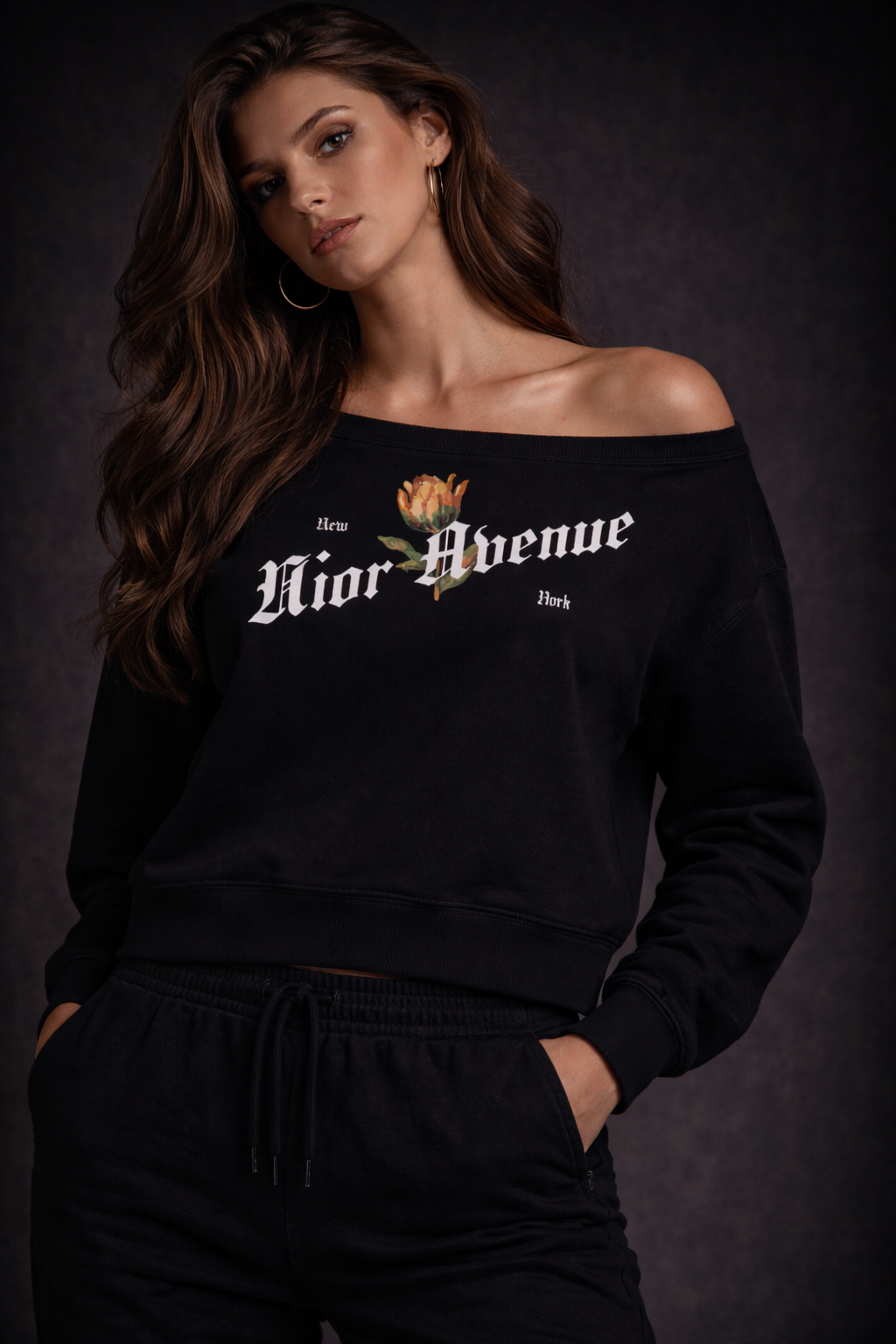 Women's Rose Crewneck (Black)