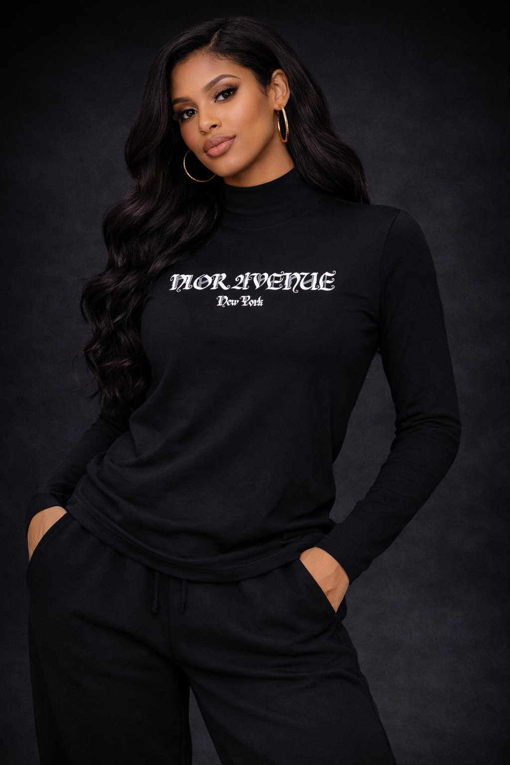 Women's Gothic Script Mockneck (Black)