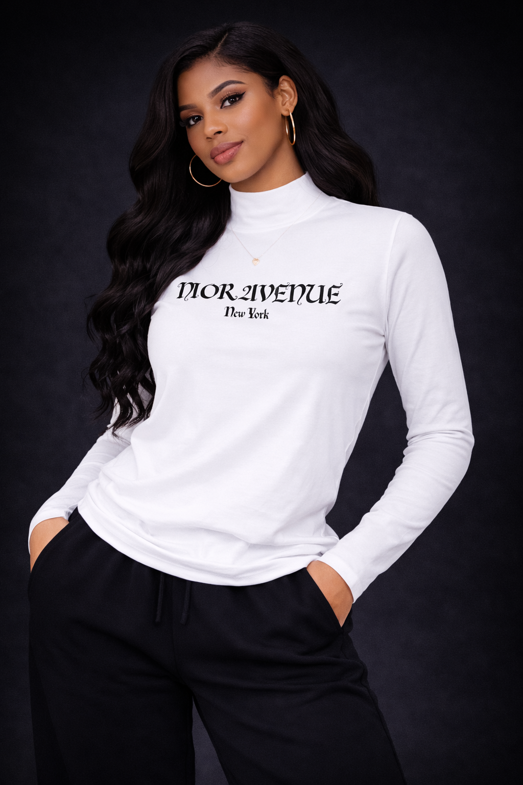 Women's Gothic Script Mockneck (White)