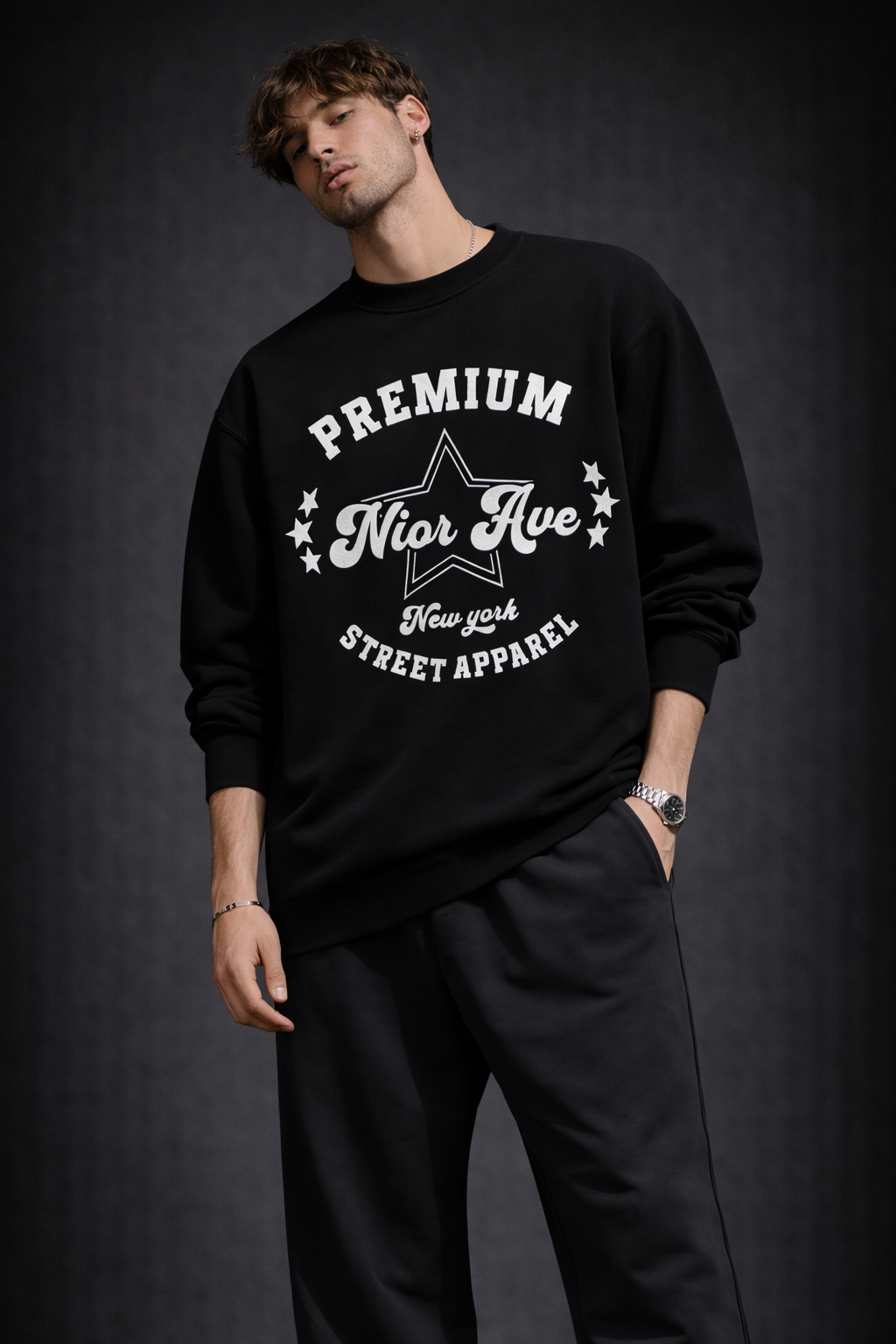 Varsity Inspired Crewneck (Black)