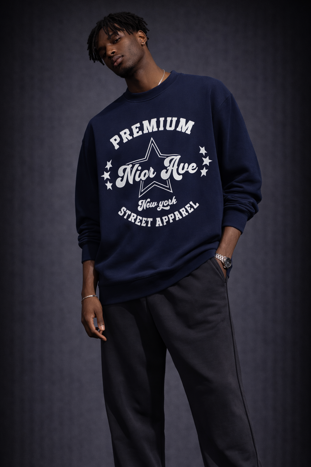 Varsity Inspired Crewneck (Navy Blue)