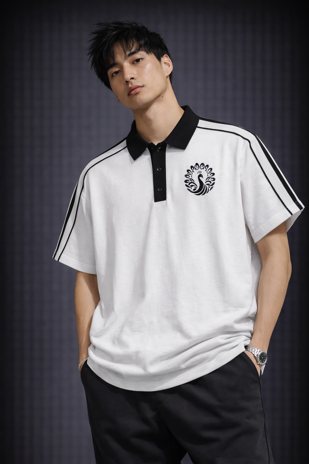 Peacock Crest Polo (White)