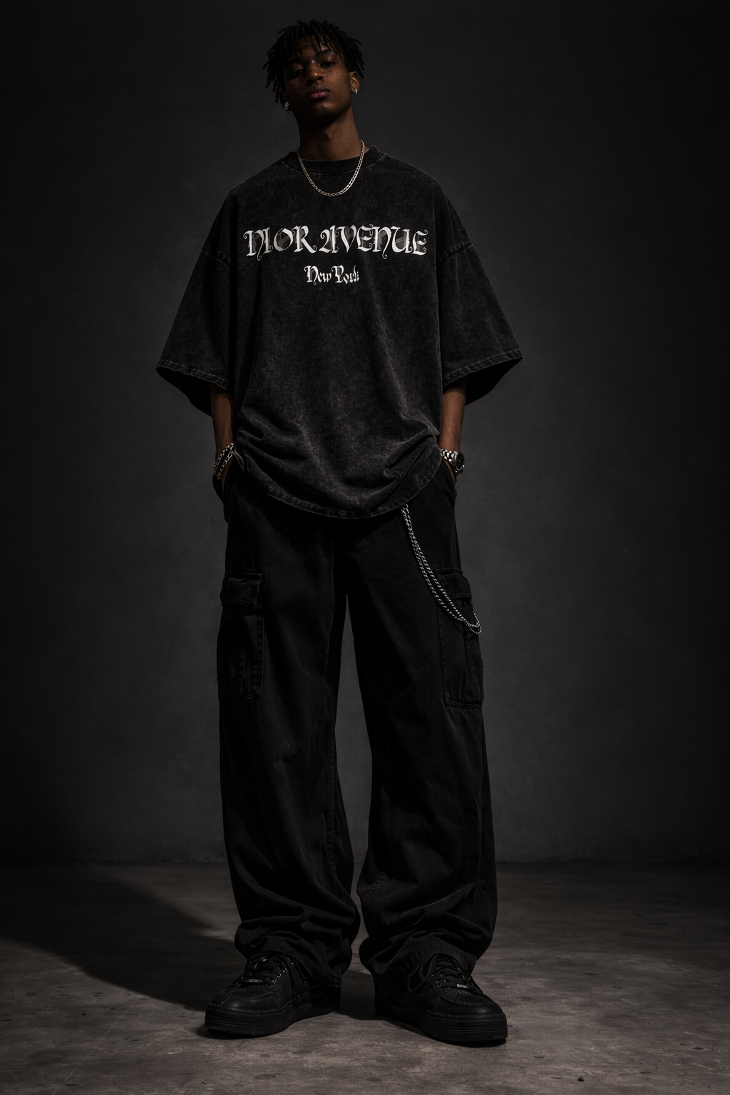 Gothic Snow Washed Oversized T-Shirt (Black)