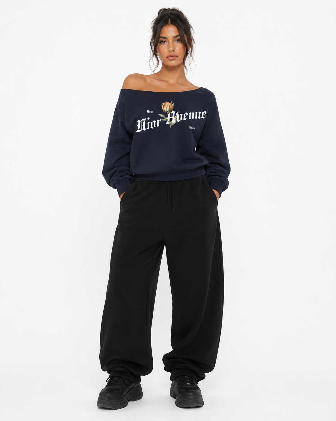Women's Rose Off-Shoulder Sweatshirt (Royal Blue)