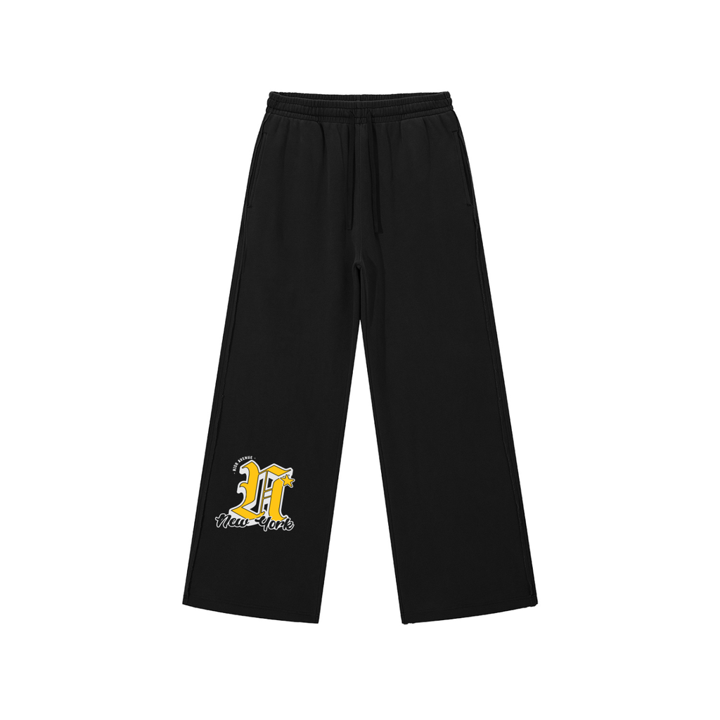 Varsity Style New York Snow Washed Raw Edge Sweatpants (Black)