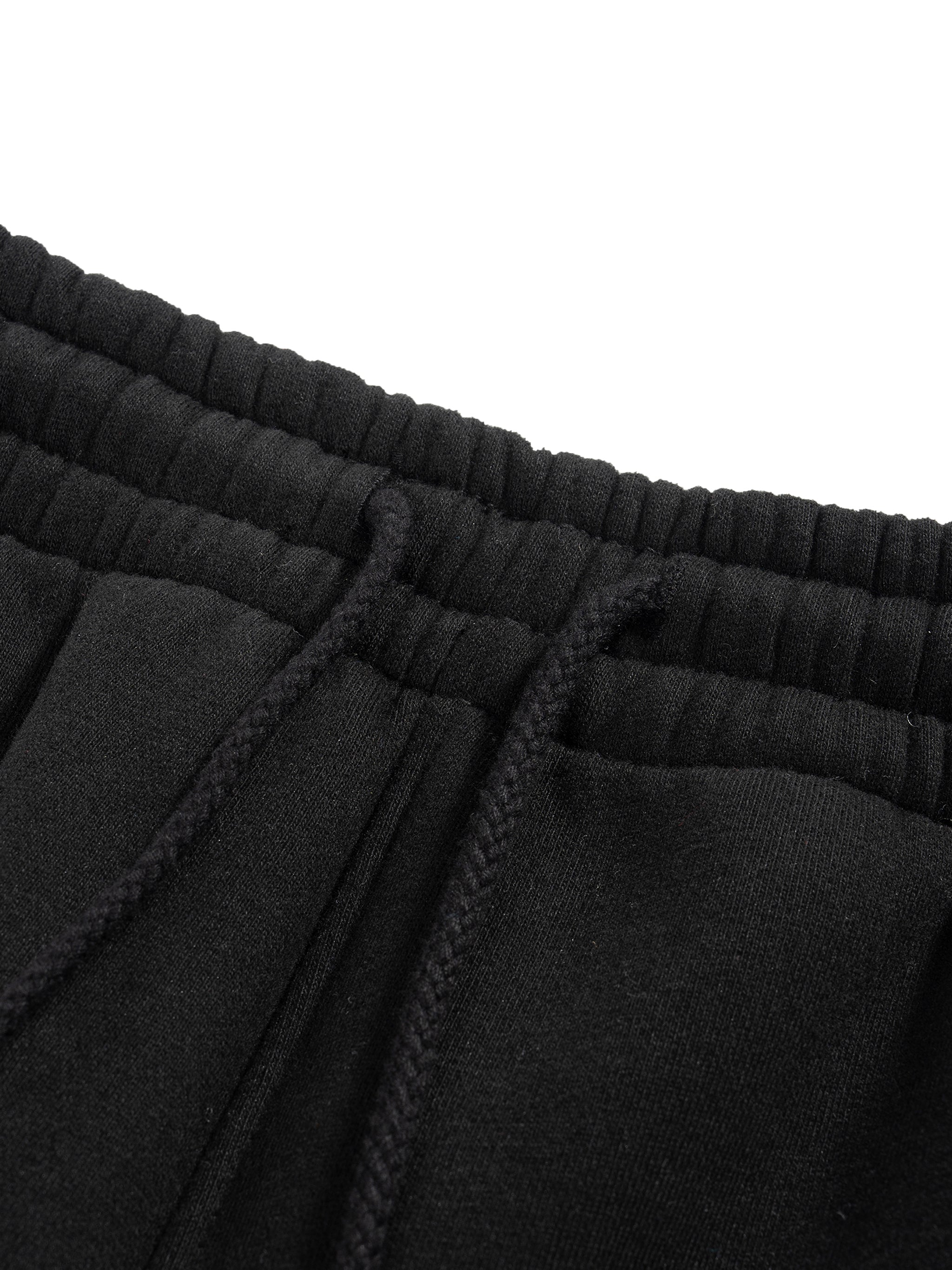Varsity Style Fleece Drawstring Sweatpants (Black)